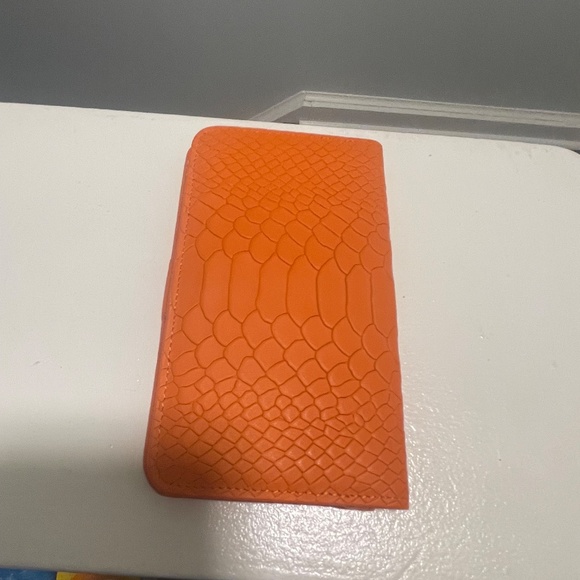 GiGi New York Mini Phone Case Wallet Python Embossed Leather Bermuda Orange - Picture 3 of 5
